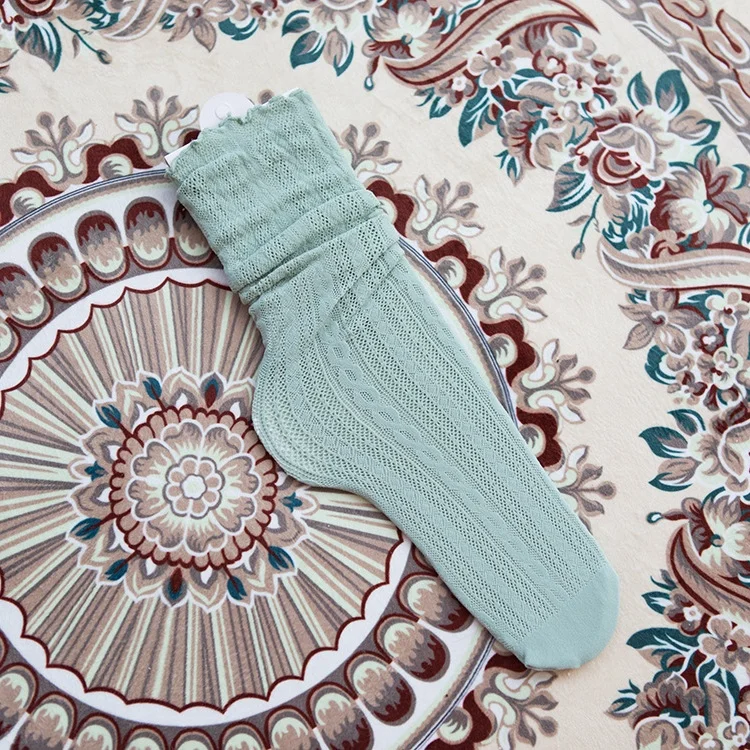 Peppermint Green Модные чулки Lei в стиле ретро, Детские сетчатые чулки, осенне-зимние чулки с дырочками, чулки средней длины - Цвет: Peppermint Green