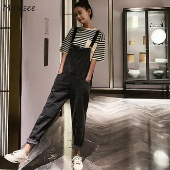 

Jumpsuits Women Casual Loose Solid Pockets Harem Vintage Fashionable Womens Students Trousers High Quality All-match Jumpsuit