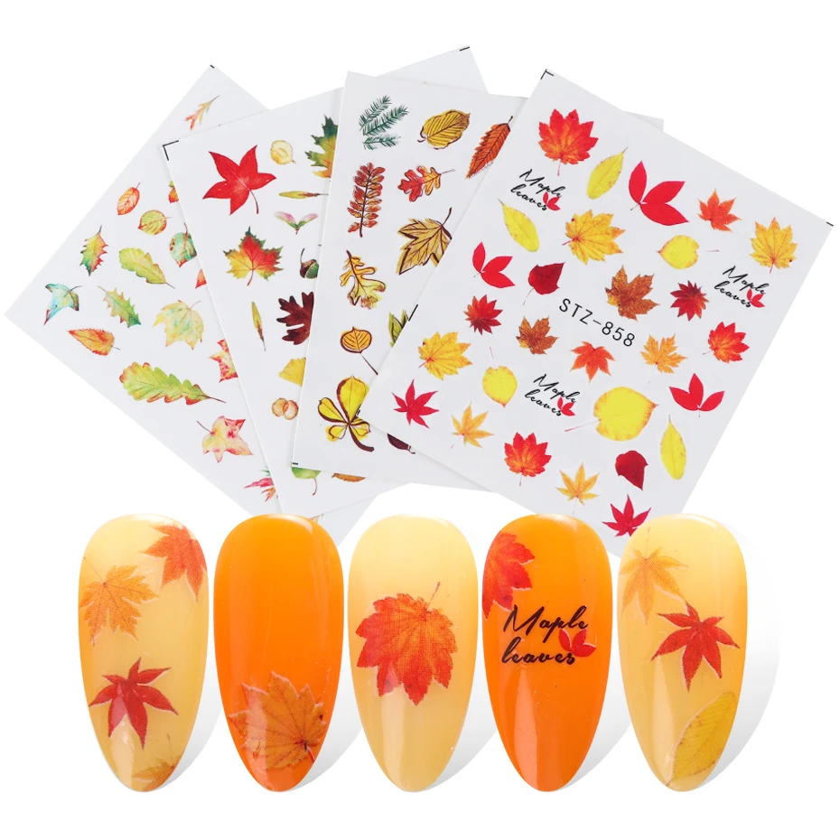 1 шт осенние наклейки для ногтей, наклейки для ногтей, желтые Переводные водные слайдеры, украшения для ногтей, Осенние маникюрные LESTZ856-859