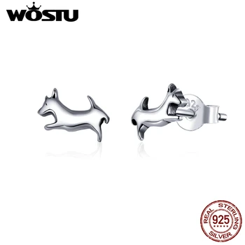 

WOSTU 100% Real 925 Sterling Silver Puppy Dog Stud Earrings For Women Small Earrings Party Silver 925 Jewelry Gift DXE818