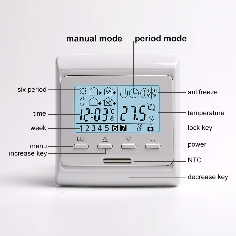 Weekly programmable floor heating temperature regulator controller LCD16A 230V air mechanical thermostat for heating room