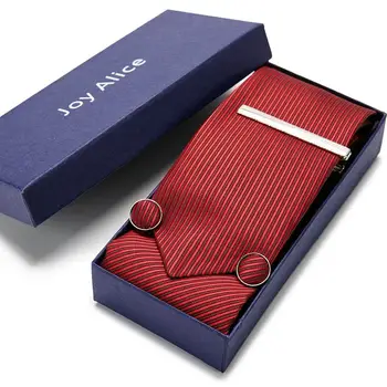 

New Male Luxury Necktie For Men Business Red Striped 7.5 cm 100% Silk Tie Set Fashion Design Neckwear