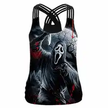 Хэллоуин жуткий череп печати жилеты дышащие без рукавов Женская футболка Топы Черный Размер s m l xl