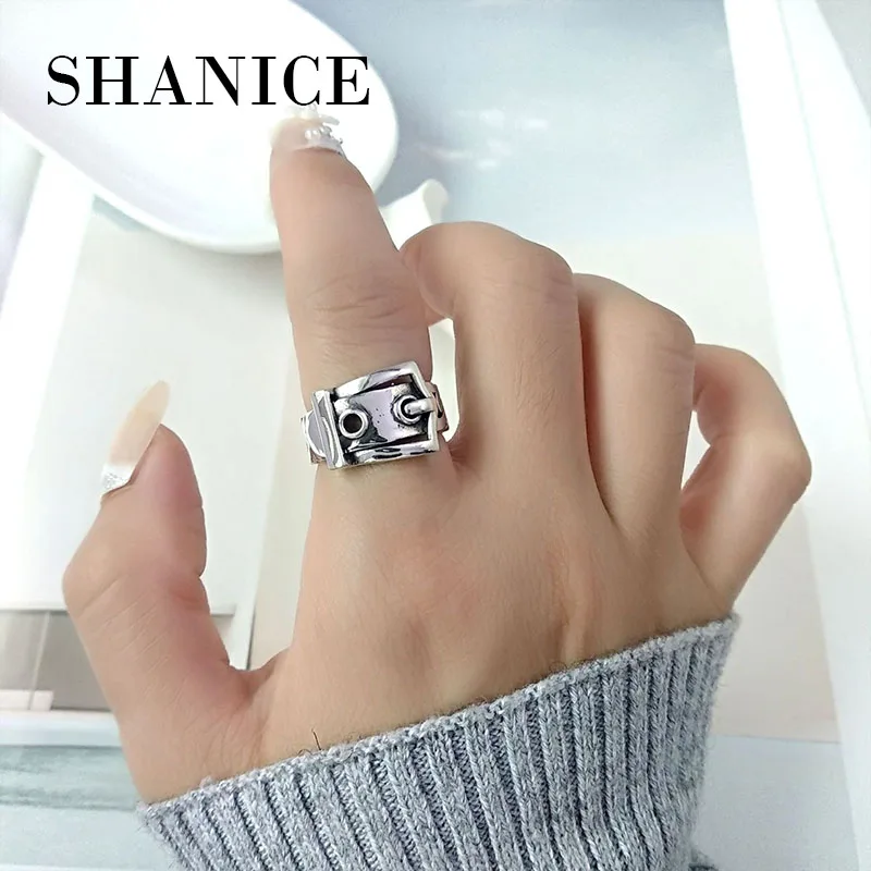 

SHANICE INS 925 Sterling Silver Open Ring Vintage Belt Buckle Chain Thai Silver Retro Ring Vintage Silver Jewelry For Women