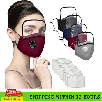 

Nukrier Adult Resuable Face Mask With Eyes Shield Washable Cotton Anti Haze Dust Masks with Filter Paper Breathable Valve
