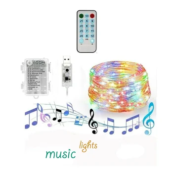 

Sound Activated LED Music String Lights Battery/USB Operated Silver Wire Garland Home Christmas Party Holiday Lighting 5-20M