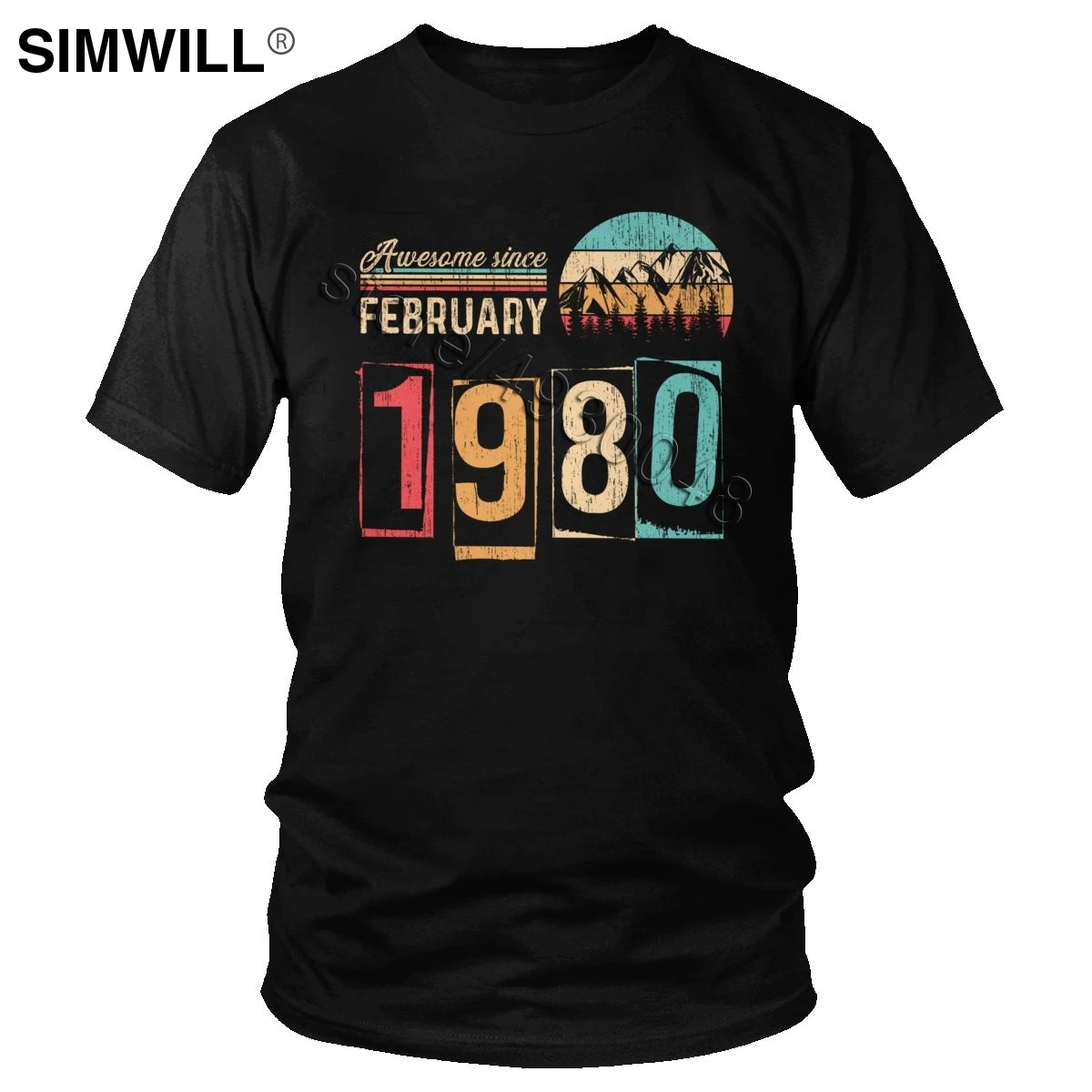 Awesome с февраля 1980 40th на день рождения футболка для мужчин Хлопок Винтаж 40 лет