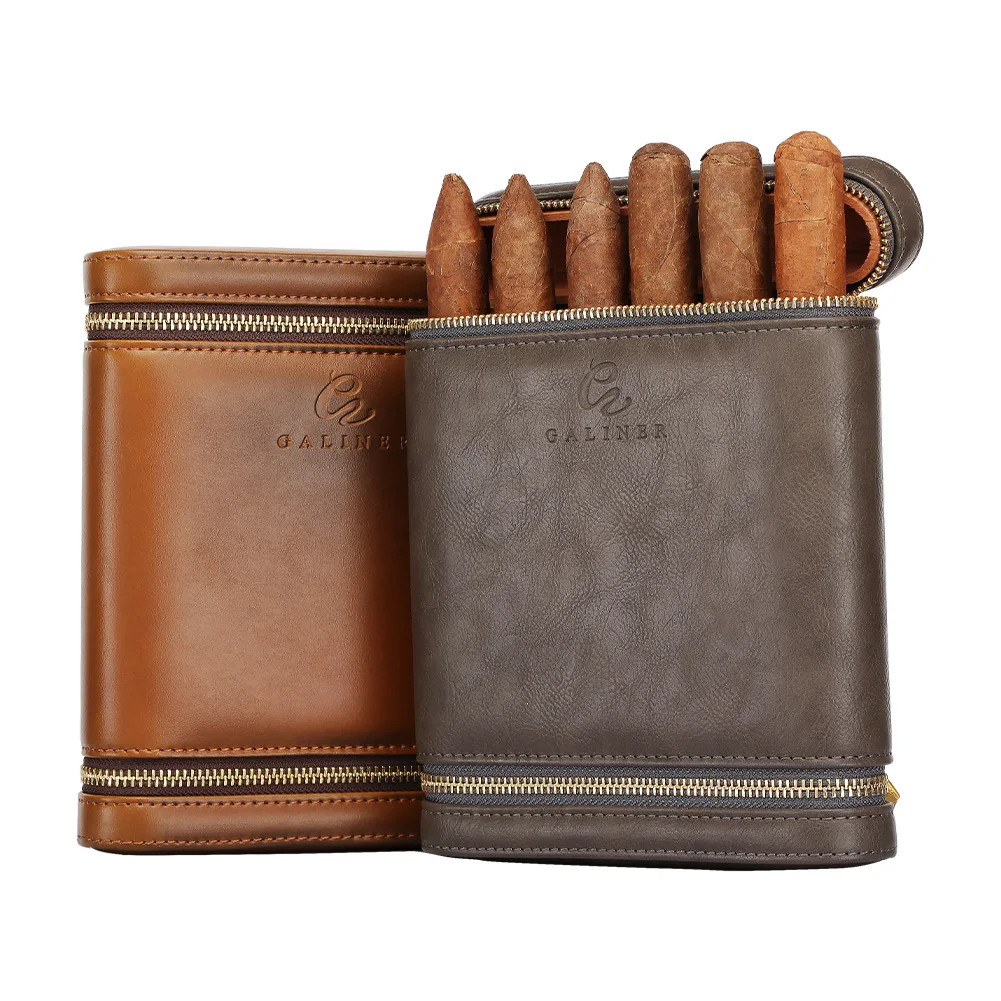 

GALINER Leather Cigar Humidor Box Cedar Wood Travel Puro Case With Humidifier Smoking Accessories Gadgets Charuto Humidors