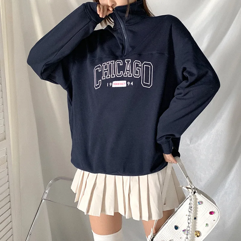 

NCLAGEN Fashion Letter Print Zip Up Collar Long Sleeve Oversize Sweatshirt Y2K Girl Loose Casual Pullovers Harajuku Women Tops