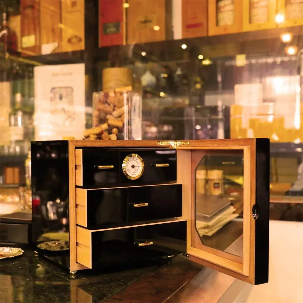 Деревянный Средний шкафчик для хранения сигар "humidor" Дерево кедра с подкладкой 4 слойные ящики приличная сигарная коробка набор включения увлажнитель гигрометр
