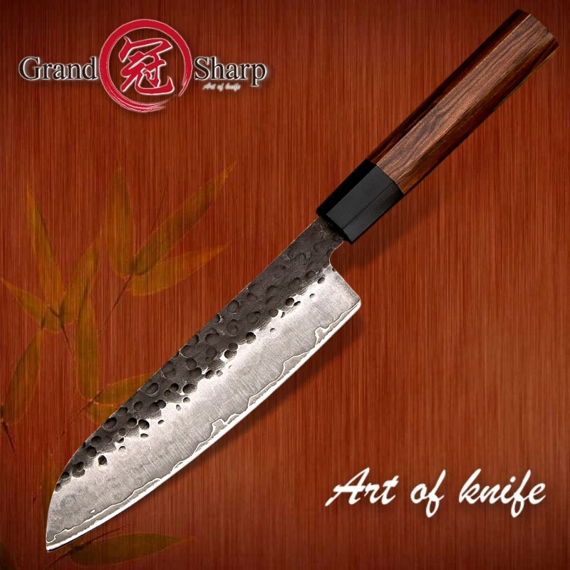 GRANDSHARP Santoku нож ручной Кованый кухонный ножи 7 дюймов 3 слоя японский AUS10