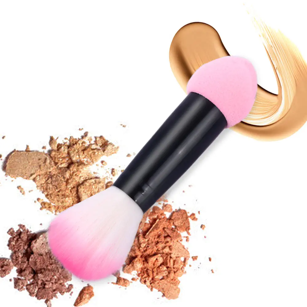1pc Professional Blush brush Nylon Make up Brushes Two Head blusher Metal Cosmetic Tools with Sponge cute mushroom