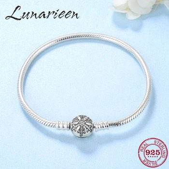 

Women's Fine Jewelry Bracelet Silver 925 Original Crystal CZ Snowflake Snake Bone Chain Charm Bracelet Bangles femme DIY Gift