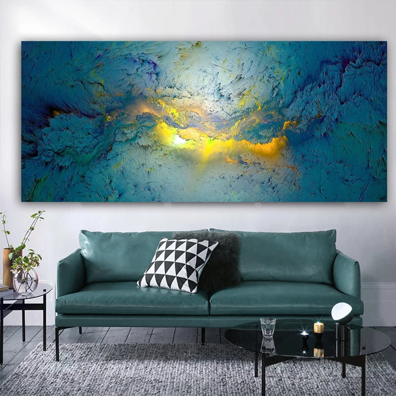Wangart nordic blue ocean Abstract Oil Painting landscape Wall Picture For Living Room Canvas Modern Art Poster And Print | Дом и сад