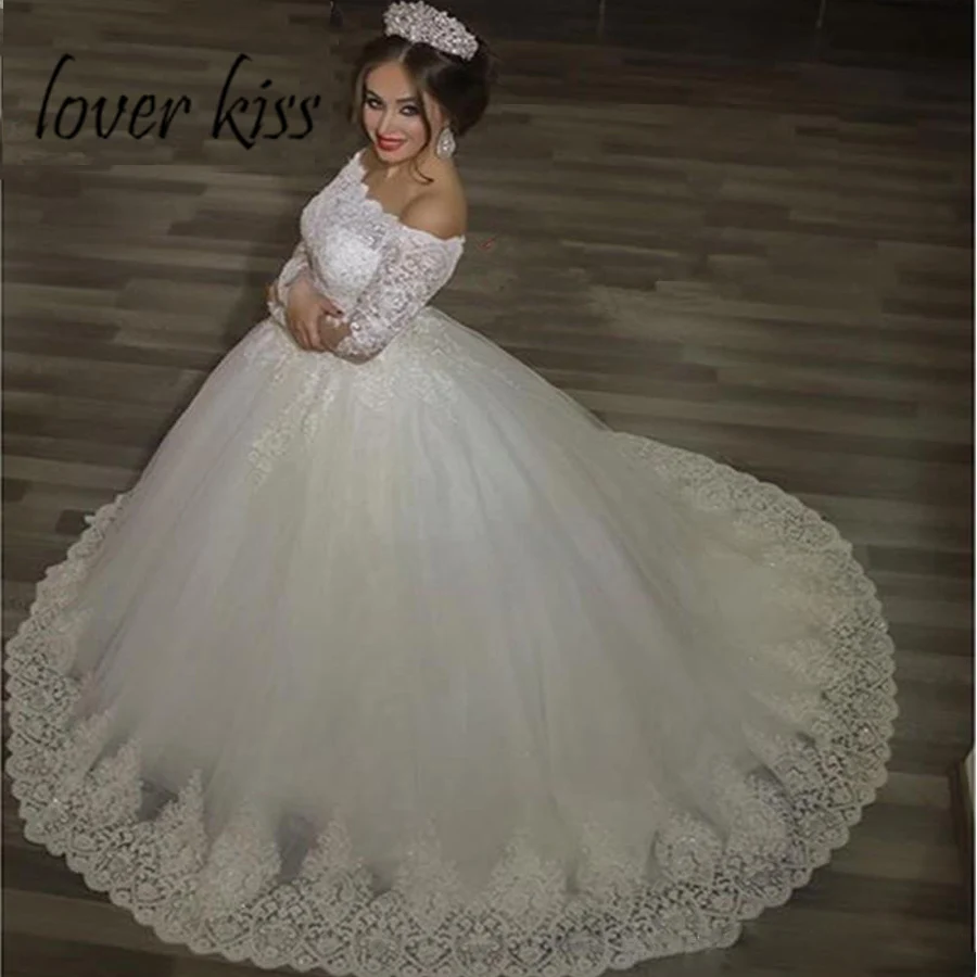 Lover Kiss Vestido De Noiva с открытыми плечами арабские Свадебные платья с длинным рукавом Robe De Mariee вышитый бисером кружева для невесты платья