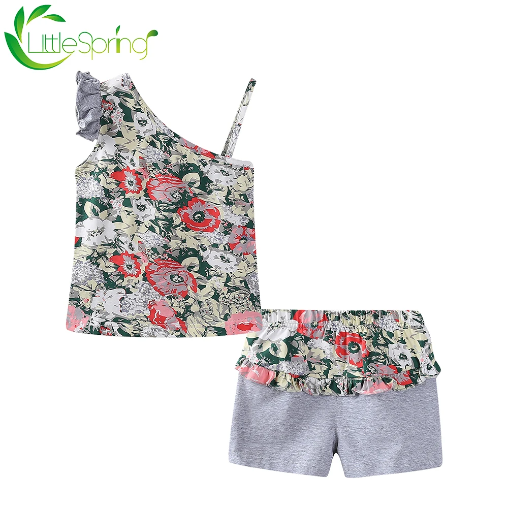 Комплект для маленьких девочек LittleSpring топ на одно плечо с цветочным рисунком