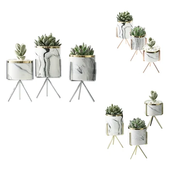 

Nordic Marble Pattern Vase Ceramic Iron Art Vase Rose Gold Silver Tabletop Green Plant Flower Pot Home Office Vases Decorative
