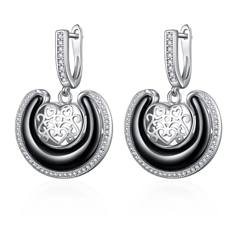 MAIKALE модные дизайнерские круглые керамические серьги в форме сердца, позолоченные серебряные серьги-капли для женщин, ювелирные изделия, подарки - Окраска металла: silver black