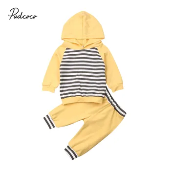 

Pudcoco 2PCS Striped Clothes Set for Newborn Kids Baby Boys Girls Tops Sweatshirts Hoodie + Long Pants Cotton Outfits Set