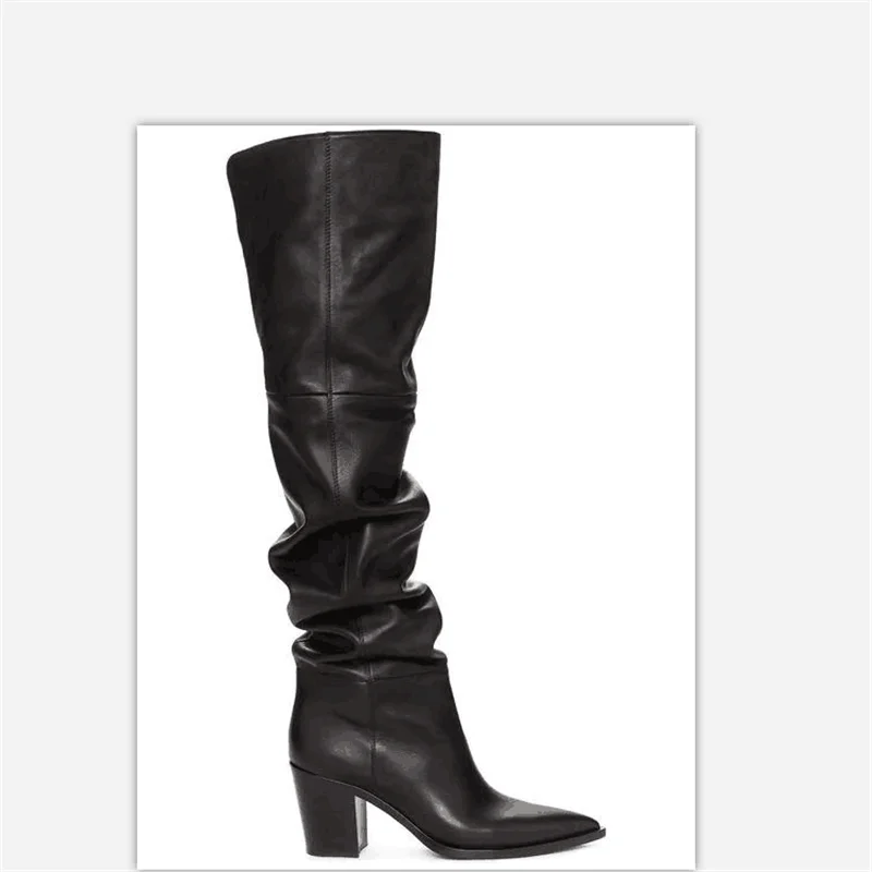 Genuine Leather boots women First layer leather over the knee high boots round head rubber bottom motorcycle boots women winter
