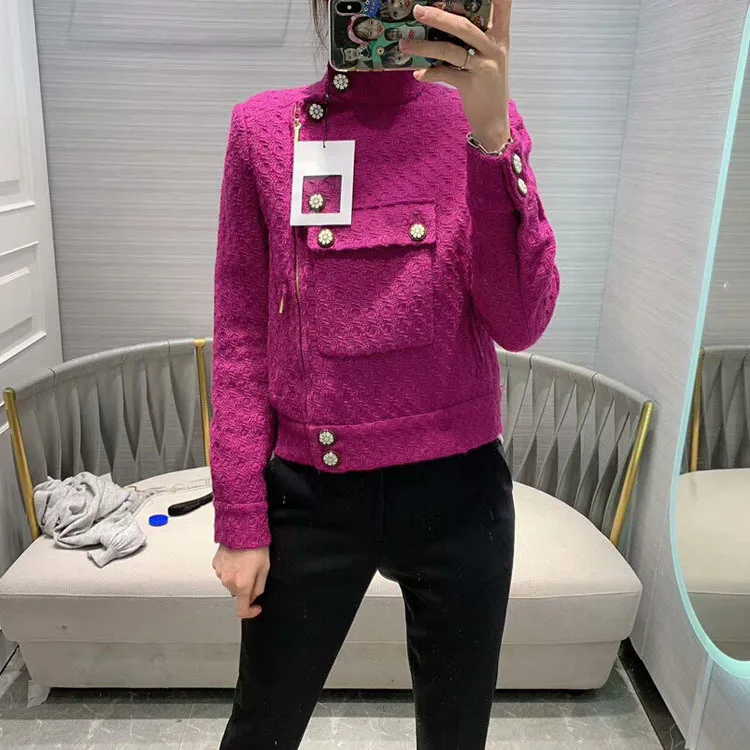 

2019 Autumn & Winter Women's New Style Fashion Elegant Lady Style Collar Red Rose Short Designer Jacket free shipping worldwide