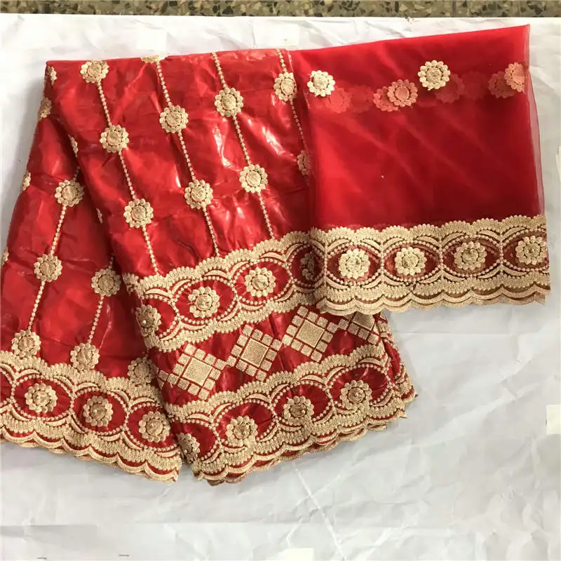 Высокое качество Африканский Базен Riche ткань дизайн вышитый Базен Riche с тюлем кружевной комплект! WXF1212