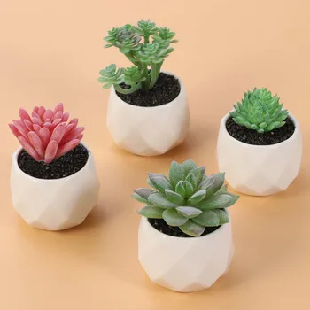 

4PCS Decorative Succulent Fake Mini Simulation Plants in Ceramic Pots for Indoor Decor