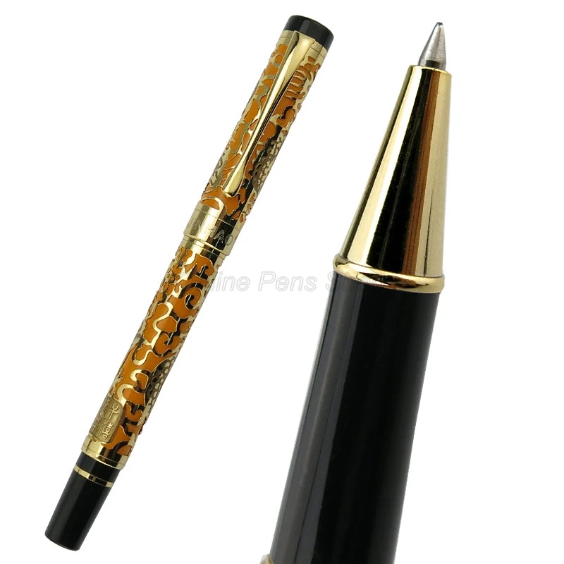 Jinhao 5000 Brand New Metal Rollerball Pen Dragon Texture Carving, Yellow & Golden Business Gift Pen For Writing Rollerball Pen