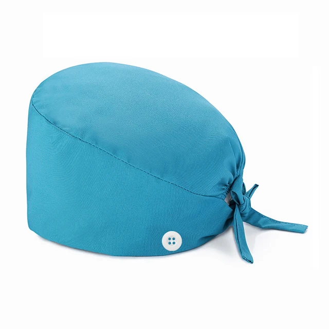 Solid Scrub Cap with Buttons Bouffant Hat for Women Men Wearing Protect Ears Work Hat Huniform Accessories gorro medico mujer B