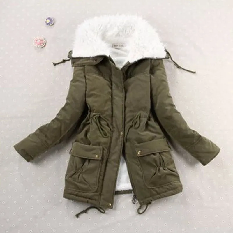 Зимнее пальто женская одежда Новое Модное теплое хлопковое Женское пальто бархатная однотонная куртка Женская парка на молнии Повседневная Женская куртка - Цвет: Army green