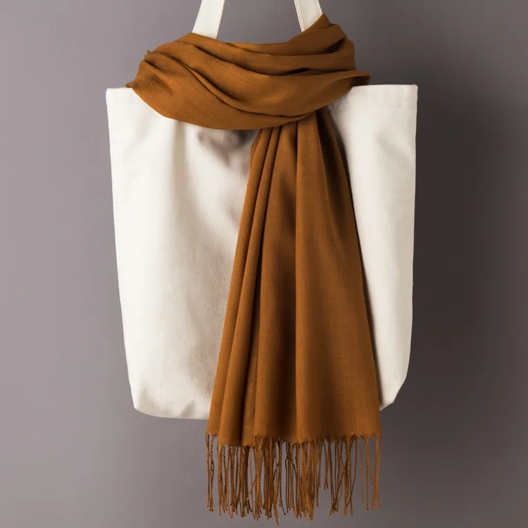 Brown Scarf Женские однотонные кашемировые шарфы с кисточками, осень, новые мягкие теплые шарфы для девушек и женщин, тонкий длинный шарф, Женская шаль, мужской шарф - Цвет: Brown Scarf