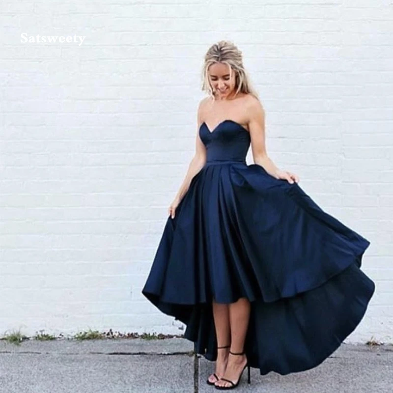 Simple-Navy-Blue-Prom-Dress-Sweetheart-A-line-Short-Front-Long-Back-Women-Formal-Party-Gown