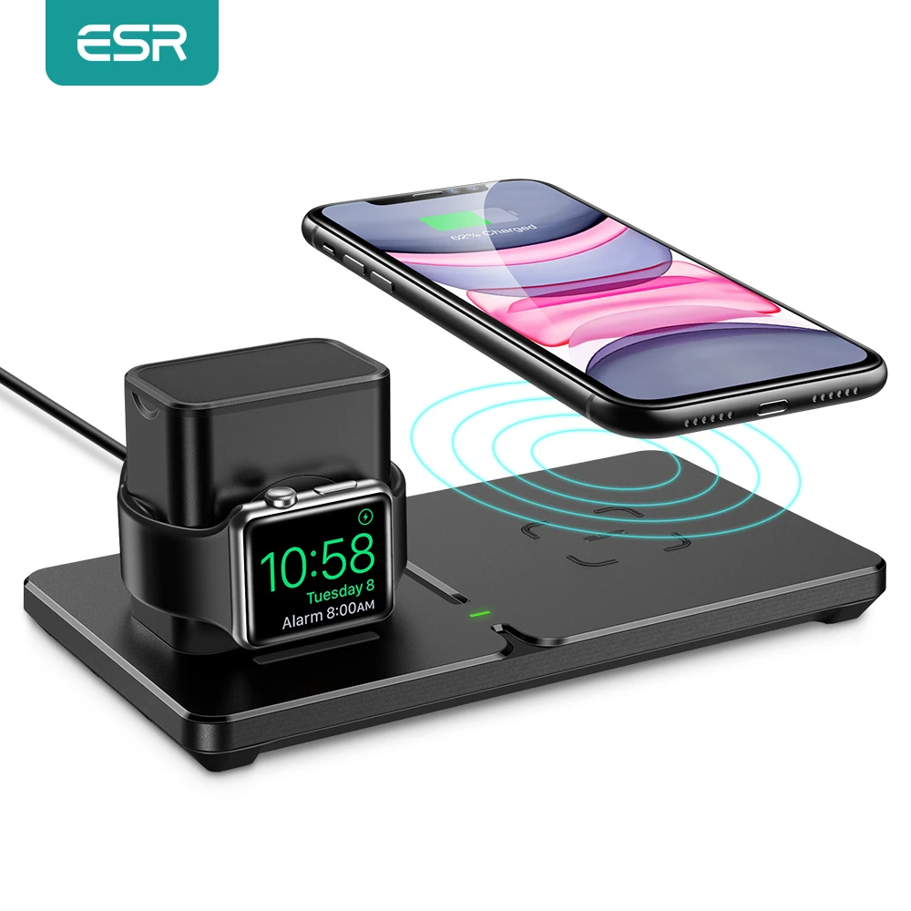 ESR Wireless Charger for iPhone 13 12 11 Pro Max for iWatch 5 4 3 for AirPods Pro Fast Charger 2 in 1 Wireless Charging Pad