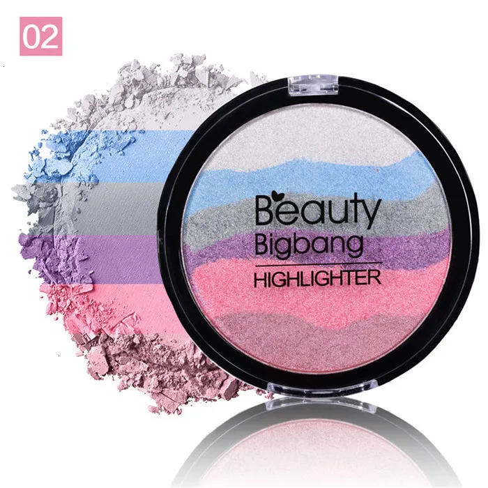 BeautyBigBang Макияж для лица Радужный Iluminador хайлайтер пудра палитра бронзант, контур, мягкая минеральная палитра Maquiagem - Цвет: 02