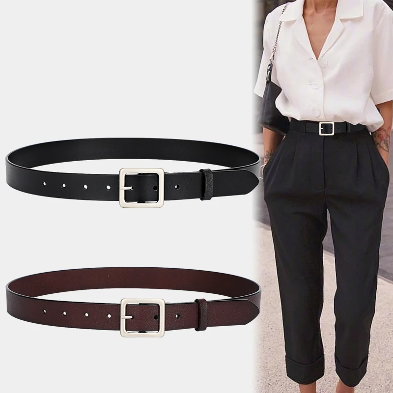 

Ремень из натуральной коровьей кожи Женский, модный пояс в европейском и американском стиле с квадратной пряжкой, чёрный, кофейный, коричневый