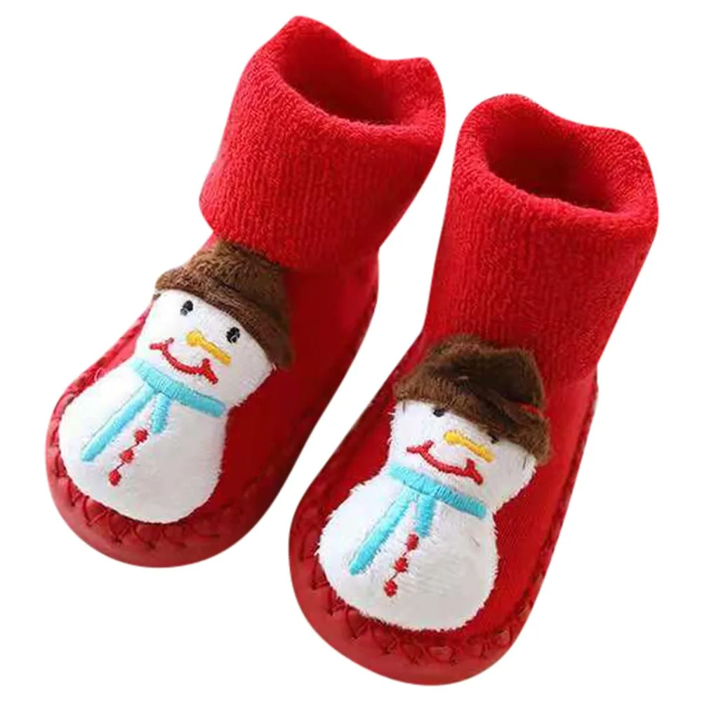 Christmas baby socks newborn baby girls boys kids winter socks toddler warm soft cartoon anti-slip socks baby boot socks - Цвет: Red