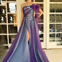 Восьмилое ТРАПЕЦИЕВИДНОЕ вечернее платье без бретелек, раскол, цветы, оборки, платье для выпускного вечера, открытая спина, официальное вечернее платье, Robe de Soiree