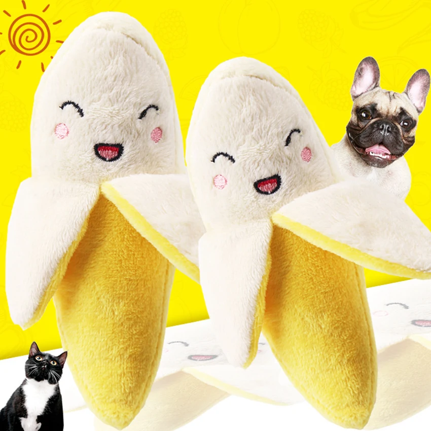 Yellow Smiley Banana Squeaky Dog Toys Plush Cute Dog Squeaky Toys Puppy