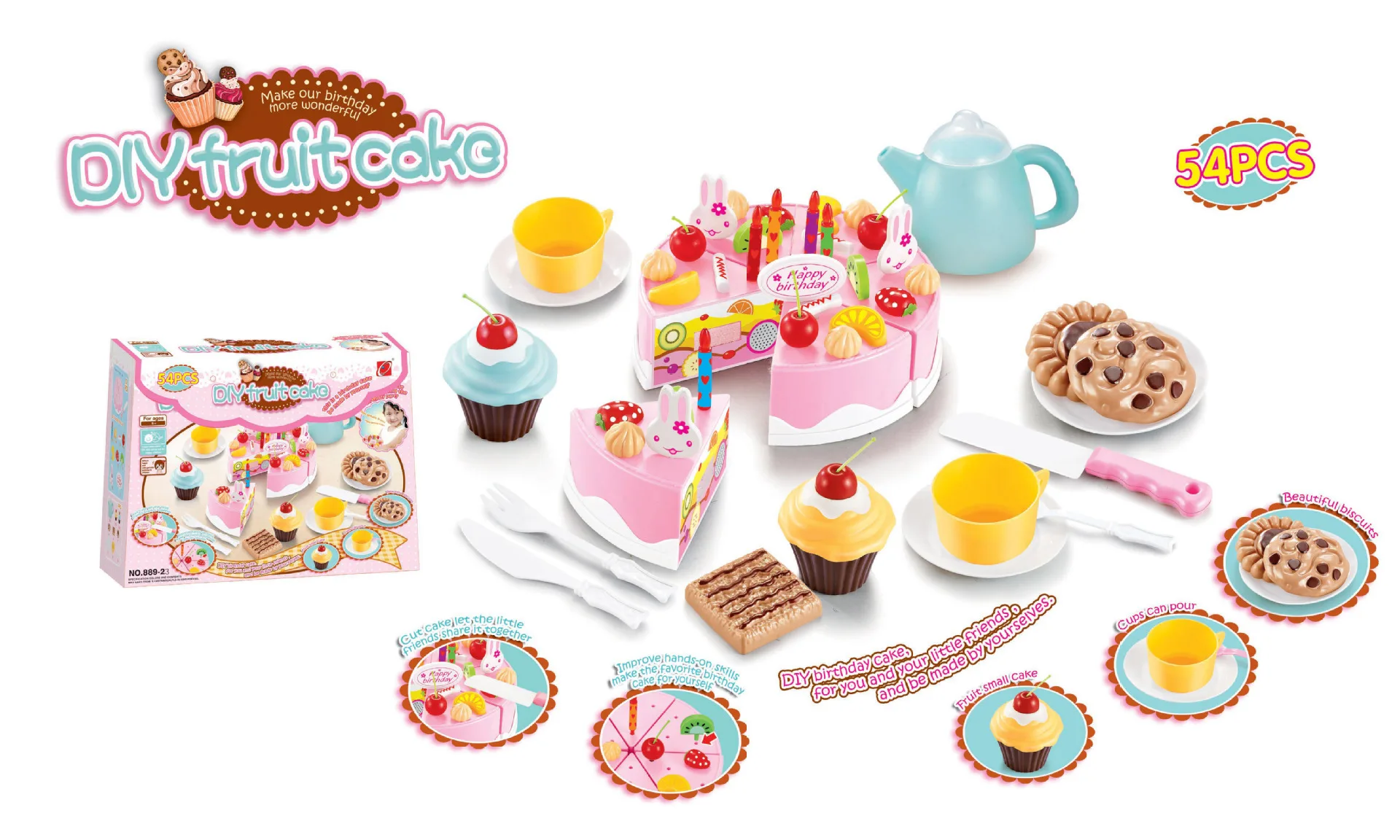 Children Play House Model Kitchen Birthday Cake Slicer Toy Fruit Cut DIY Creative Gift