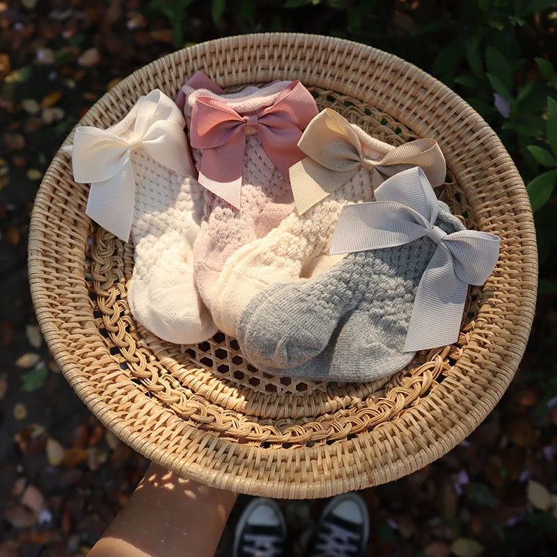 Children Big Bow Socks Kids Girls Princess Toddlers Long Knee High Socks Hollow Out Baby Floor Spanish Pineapple Style Socken