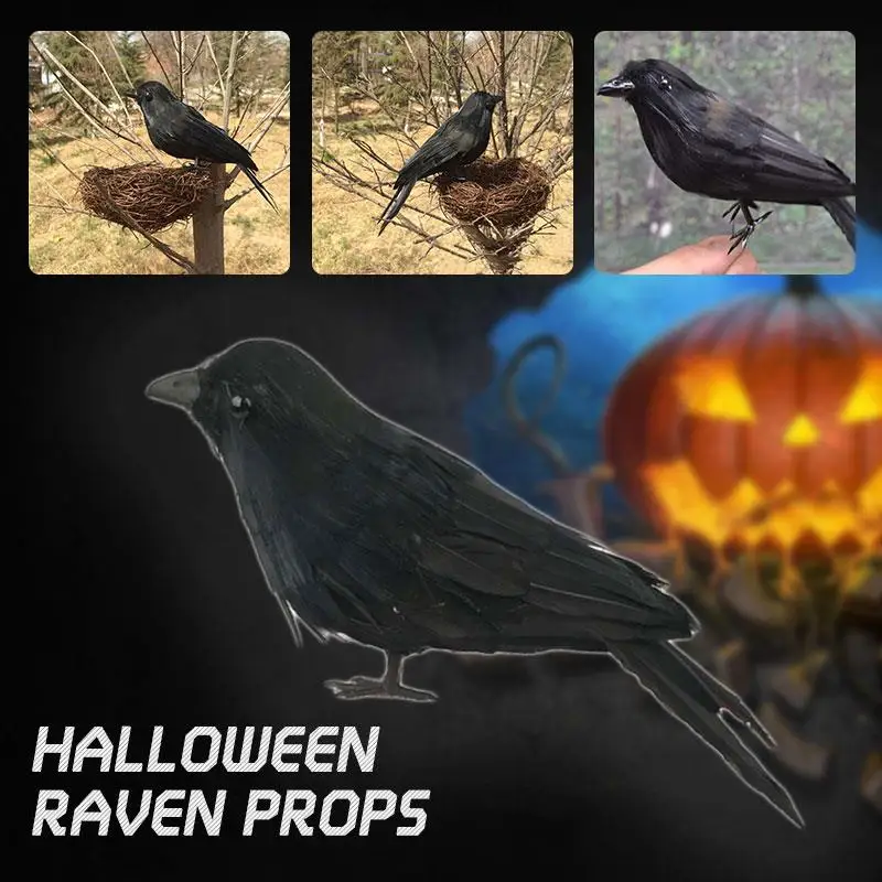 Птица ворона черная перьевая Реалистичная на Хэллоуин антигельминтная лужайка