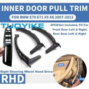 

LHD RHD Black Carbon Fiber Car Front / Rear Left Right Inner Interior Door Pull Handle Trim Cover Armrest For BMW E70 E71 X5 X6