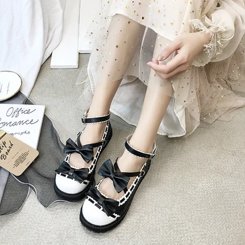 

Tea Party Gothic Lolita Shoes Harajuku Kawaii JK Uniform Shoe Style Girls Fashion Sweet Cute Bow Cosplay Student Shoes Womens
