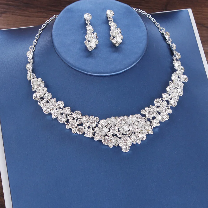 Baroque Luxury Crystal Beads Bridal Jewelry Set Rhinestone Crown Tiara Earrings Necklace Set Weddings African Beads Jewelry Sets