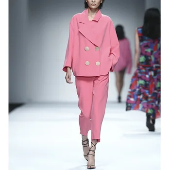 

New Fashion Women Set Two Piece Pant Suits Elegant Blazer Tops Pants Runway Designer Ladies Office Work Business Wear Pantsuits