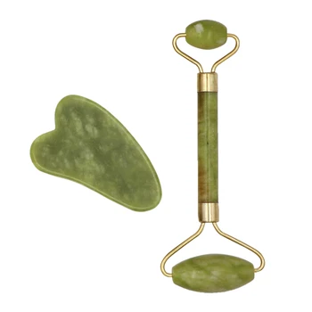 

2in1 set Facial Massage Roller Guasha Board Double Heads Jade Stone Face Lift Body Skin Relaxation Slimming Beauty Neck Thin