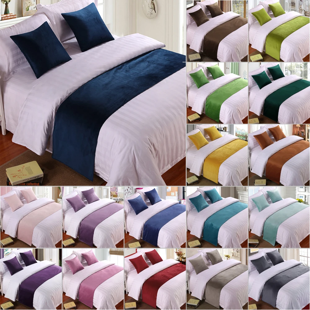 Luxury Velvet Solid Bed Runner Scarf Protector Slipcover Bed Decorative Scarf Bedroom Hotel Wedding Room Twin/Queen/King bed runner scarf