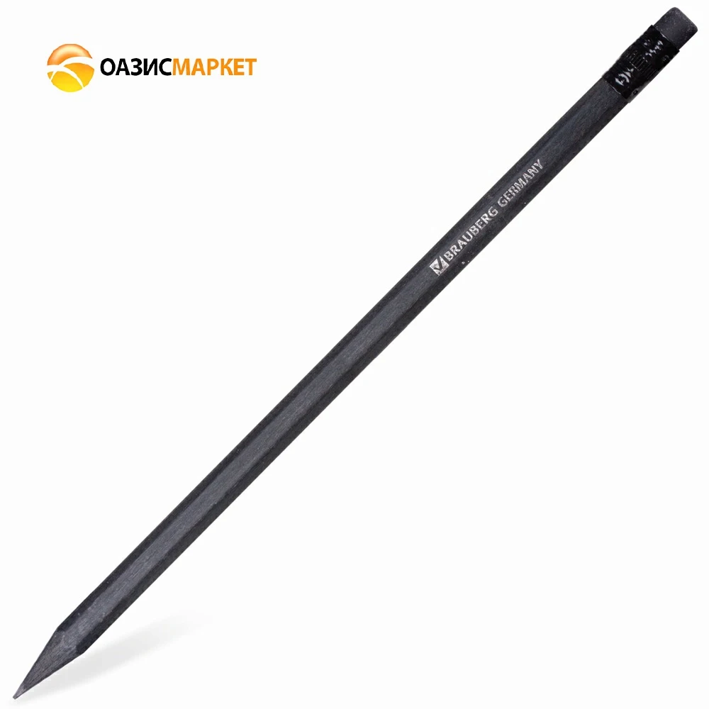 Карандаш чернографитный BRAUBERG 1 шт Black Jack НВ черное дерево с резинкой корпус черный