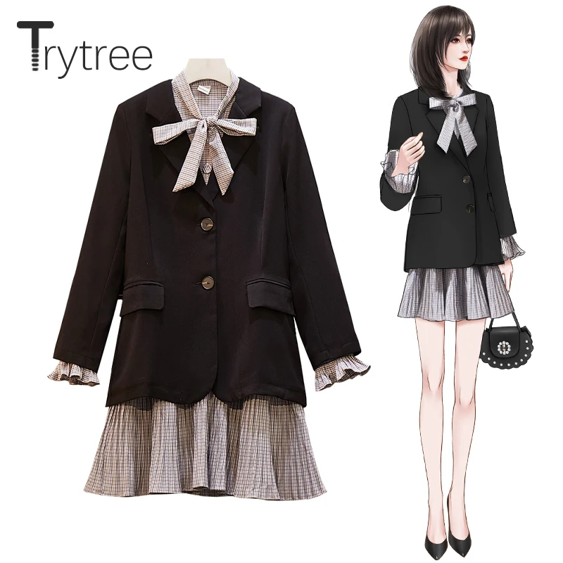 Trytree осенне зимний комплект из двух предметов повседневное однобортное платье в