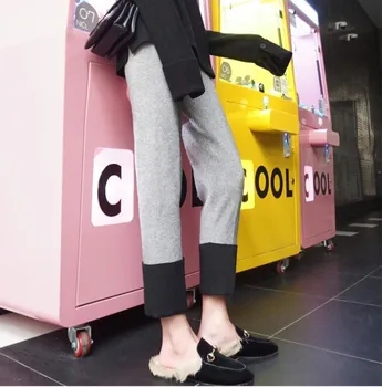 

Australia Contrast Color Volume Edge Leisure Elastic Waist Wool Blended Cone Pants Female